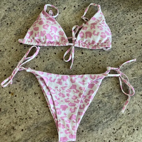 ZAFUL Triangle pink and white animal print bikini set - Image 4