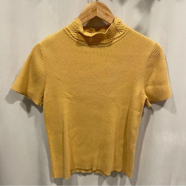 Christopher & Banks Vintage 90’s-y2k buttercup ribbed scallop knit mock neck short sleeve sweater - Image 6
