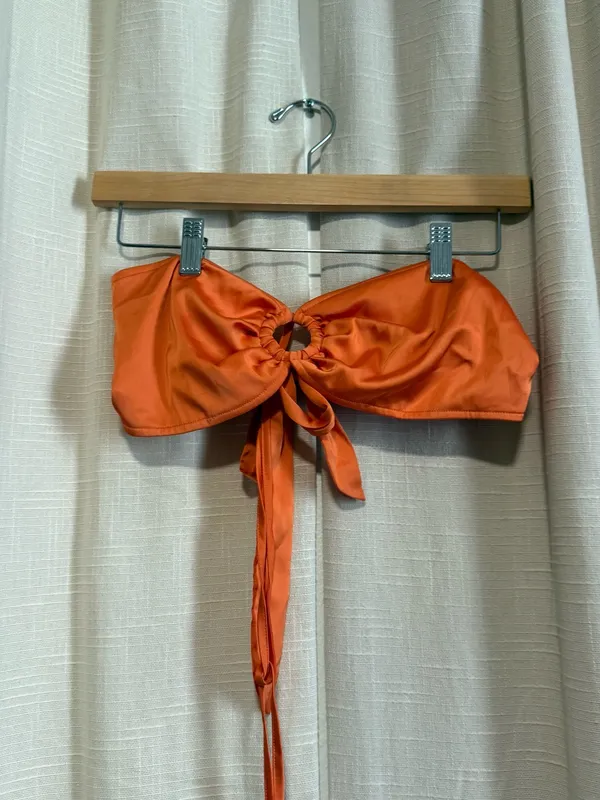 OW Satin Knot Halter Crop Top in Orange - Image 2