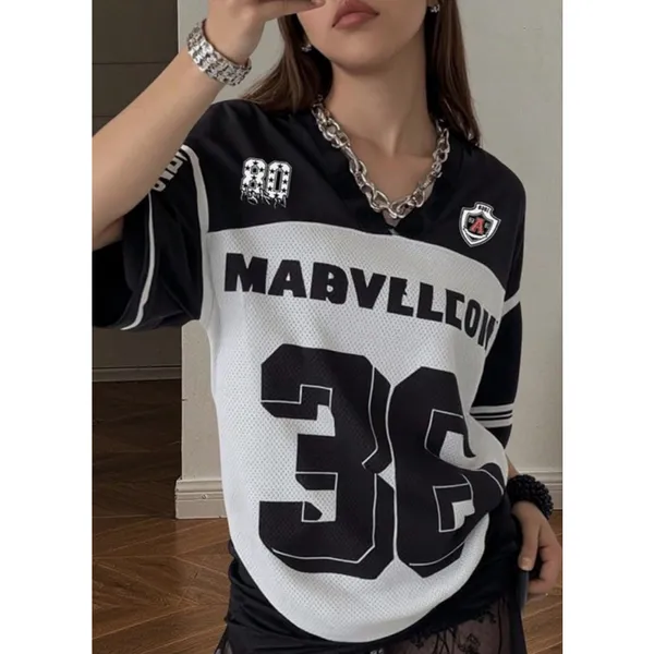 NEW Y2K Jersey Oversized V Neck No 36 TShirt Streetwear S - Image 5