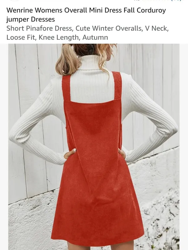 Women's Brick Red Corduroy Pinafore Mini Dress Size Medium - Image 3