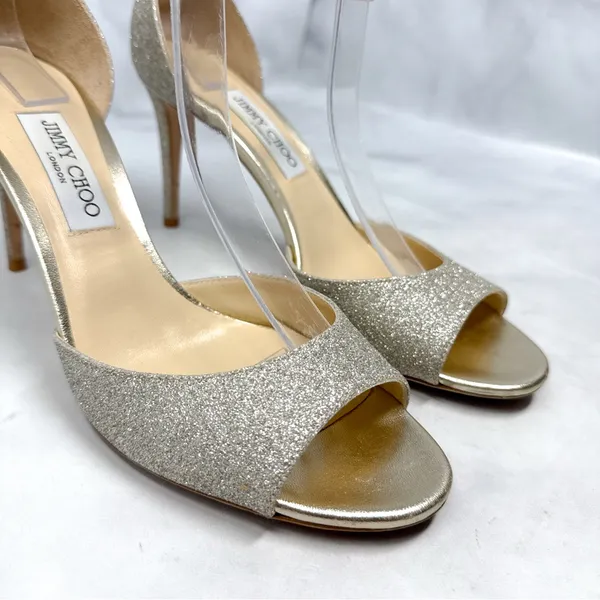 Jimmy Choo Annie 85 Glitter Ankle Strap Open Toe Mid Height Sandal Heels Formal - Image 6