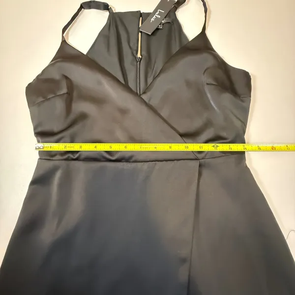 Lulus Black Wrap Mini Dress Surplice Neck Satin Finish Cocktail Party Size M NWT - Image 8