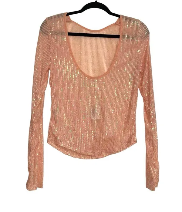 NWT Free People Unapologetic Scoop Back Sequin Long Sleeve Top MEDIUM - Image 4