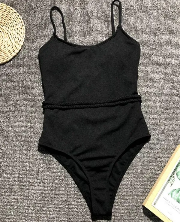 Black rope ribbed monokini one piece Size M - Image 2