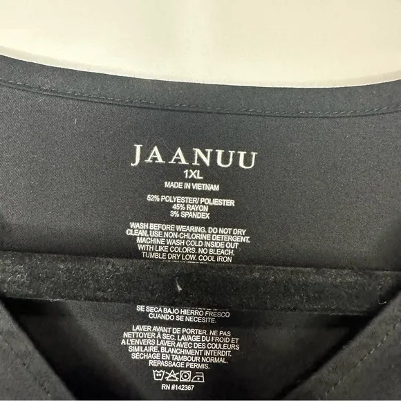 Women’s Jaanuu Size 1x Black Short‎ Sleeve Scrub Top With Pockets - Image 3