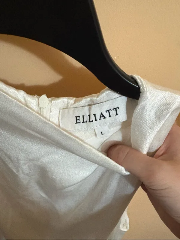 Elliatt Asymmetrical Satin Mini Dress in White - Image 5