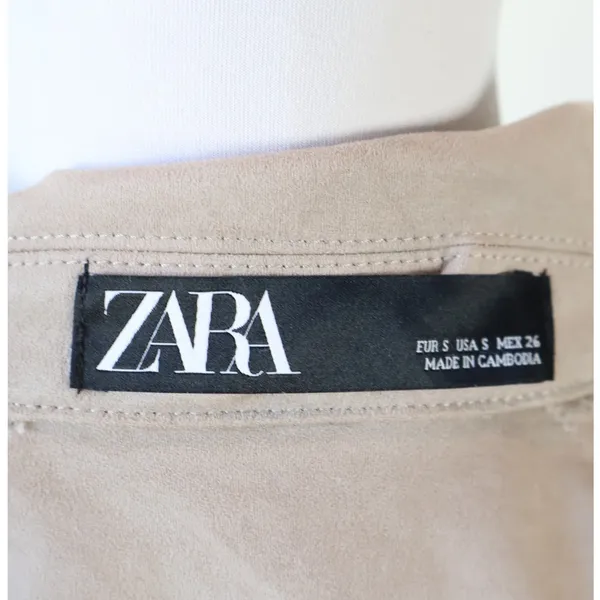 ZARA Beige Trench Coat Belted Suede Feel Classic Jacket Preppy Minimalist Small - Image 8