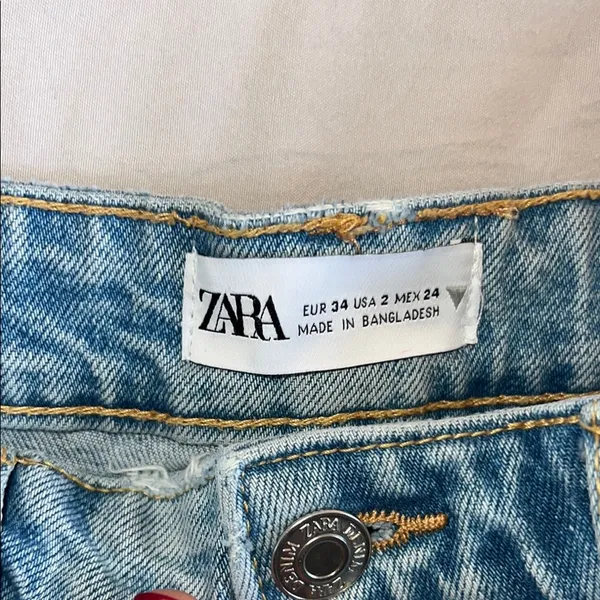 Zara Blue Jean Shorts High-Waisted Distressed Size 2 - Image 2