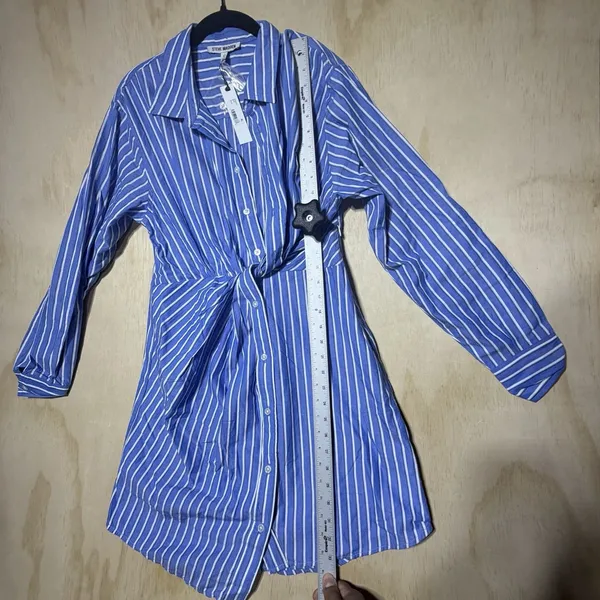 Steve Madden Shirt Dress Womens Medium Blue Stripe Tie Front Button Up NWT $79 - Image 6
