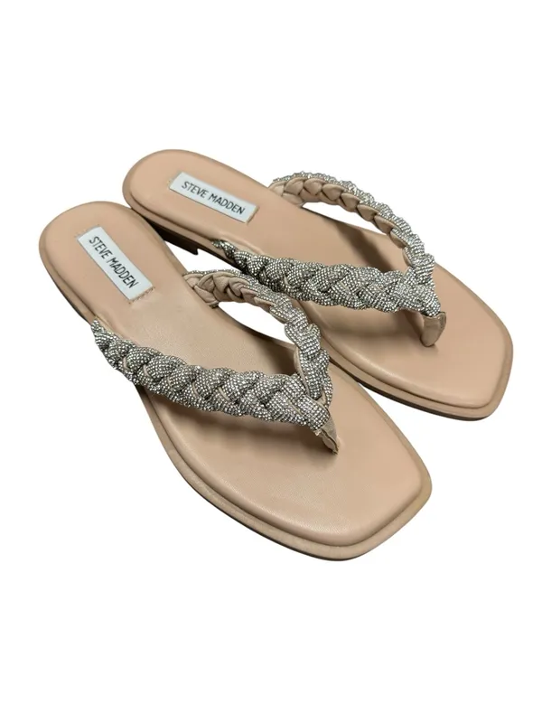 Steve Madden Amily Rhinestone Thong Sandals Slip On Silver 8.5 - Image 3