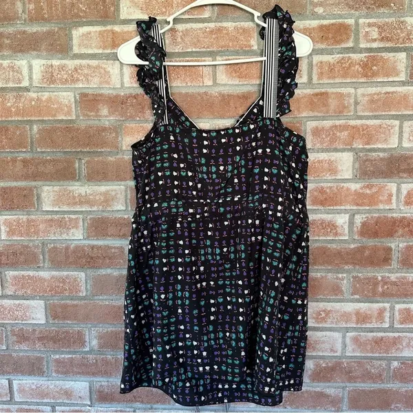 Anna Sui Anthropologie Silk Blend Mini Dress Women’s 8 Black Print - Image 6