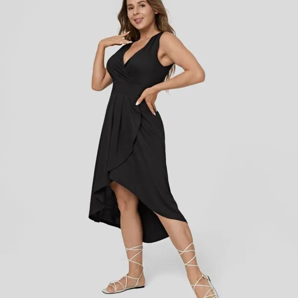 Halara Deep V Neck High Low Crossover Hem Midi Dress Black Large NWT - Image 16