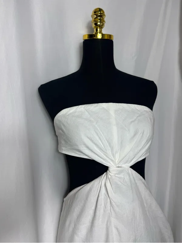 Strapless White Twist-Front party fit wedding Cutout Midi Dress vacation Large - Image 3