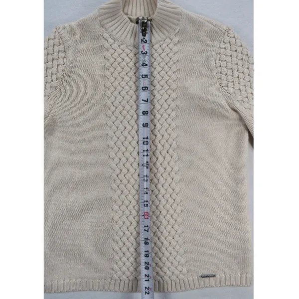 Geiger Cream Wool Cable Knit Mock Neck Sweater Basketweave White Austrian - Image 7