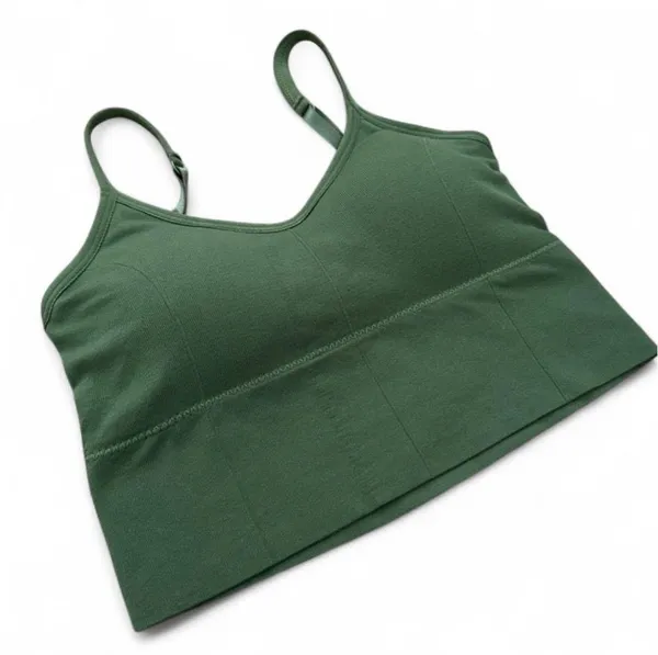 Olive Green Minimalist Sports Bra with Adjustable Straps - Image 2