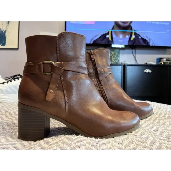 Frye & Co Italia Brown Ankle Boots Womens Size 9M Side Zip Block Heel Booties - Image 2