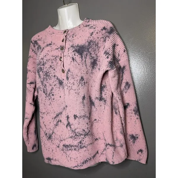 Aerie Sweater Womens Medium Pink Tie Dye Henley Crew Neck Knit Pullover Cozy - Image 4