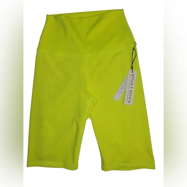 NWT Alice +‎ Olivia AARON NEON YELLOW STRETCH-JERSEY CYCLING SHORTS Size XS - Image 2