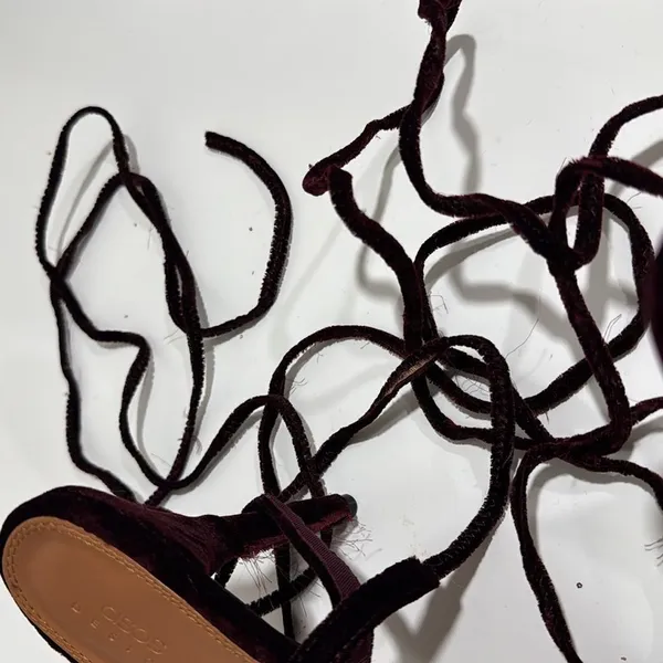 ASOS DESIGN Peony tie leg bow high heeled shoes in burgundy EUC - Image 5