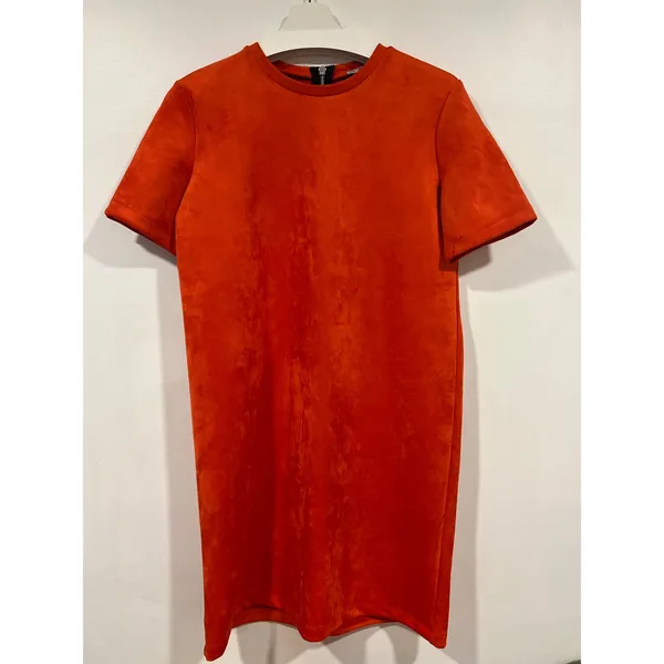 Zara Burnt Orange Faux Suede Mini Shift Dress 60s Mod Fall Medium - Image 2
