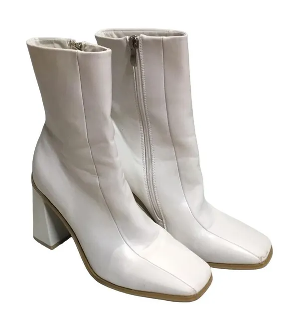 Square Toe Faux Leather Heeled Boots White Size 9 - Image 8