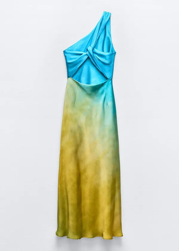 ZARA Asymmetrical Satin Effect Tie Dye Dress - Image 3