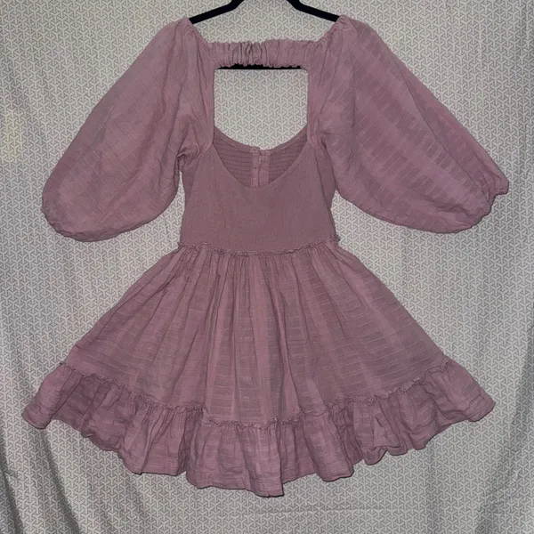 Free People Violet Smocked Square Neck Puff Sleeve Mini Dress‎ Size S - Image 3