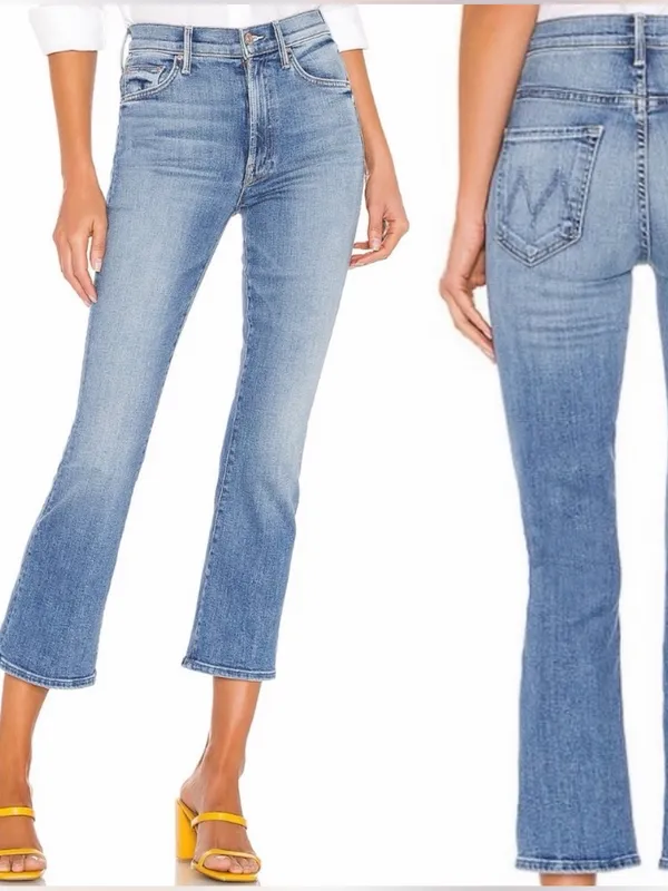 Mother denim the insider cropped a side of beans blue straight leg jeans sz 27 - Image 3