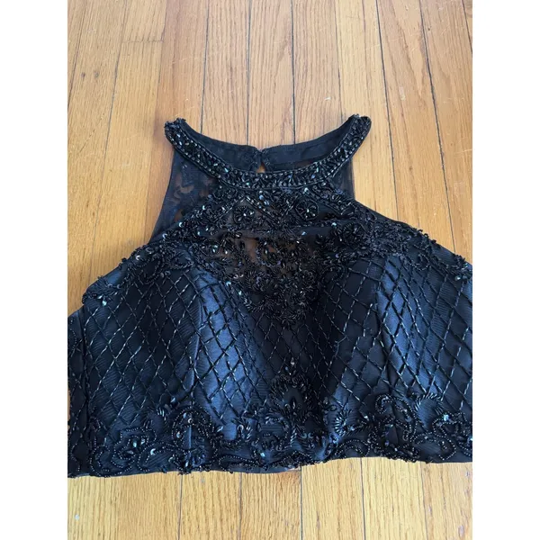 Morilee Dress Set Womens 12 Black Beaded Halter Crop Top Long Skirt Formal Prom - Image 5