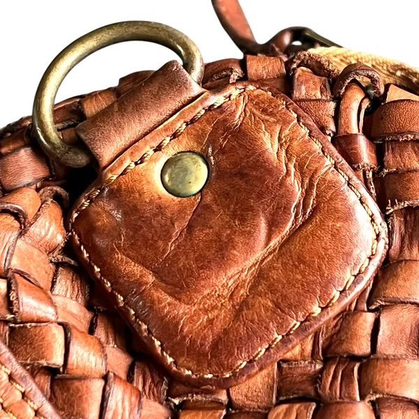 Bruno Magli Brown Woven Leather Duffle Satchel Travel Bag Made Italy Y2K - Image 13