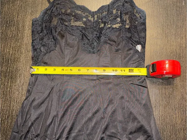 Vintage 1900s Wonder Maid Black Lace Full Slip Union Made Nylon - Image 4
