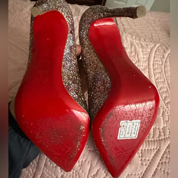 Christian Louboutin Glitter Pointed Pumps with Gold Trim - Image 8
