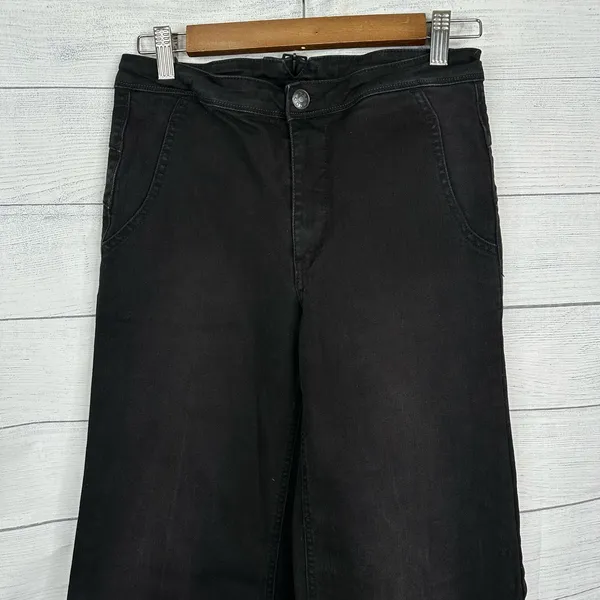 Free People Womens size 27 Wide Leg Dark Black Denim Jeans Adjustable Waist - Image 3