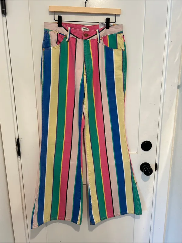Wrangler Wanderer 622 High Rise Flare Jeans Womens Size 30x34 Multicolor Striped - Image 5