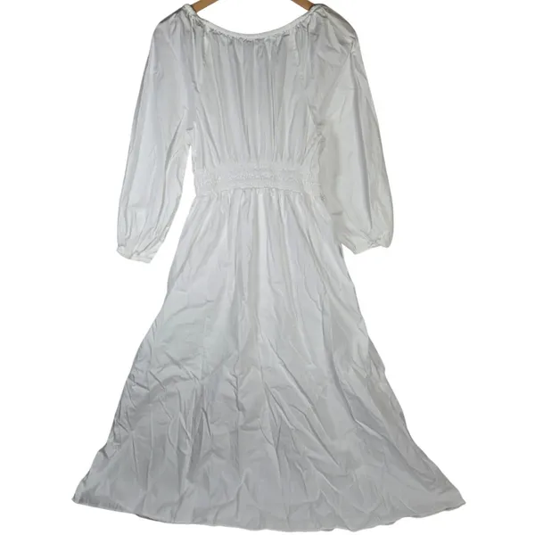 J. Crew V-Neck Midi Dress in Cotton Poplin in White S BR931‎ - Image 2