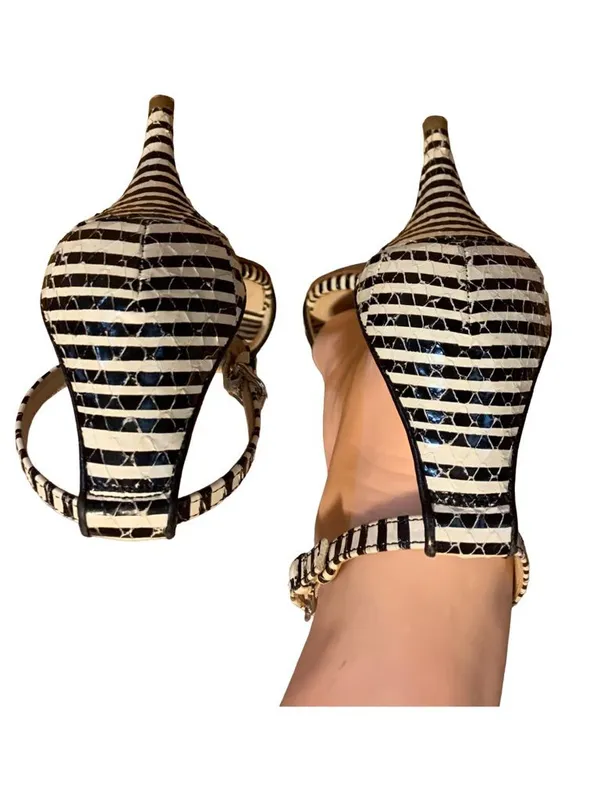 Coach "Marci Stripey" Black & White Leather Striped Kitten Heel Shoes (5b) - Image 4