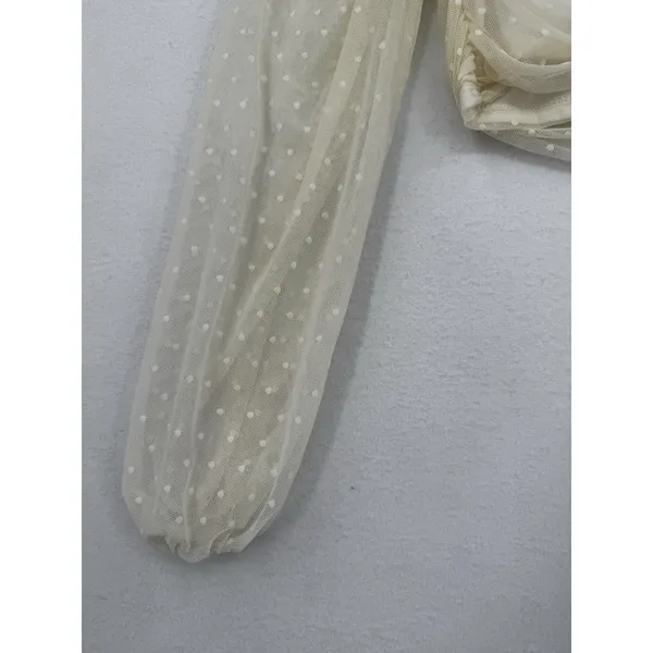 Blue Blush Coquette Crop Top Y2K Romantic Ivory Swiss Dot Mesh Beige Fairycore M - Image 5