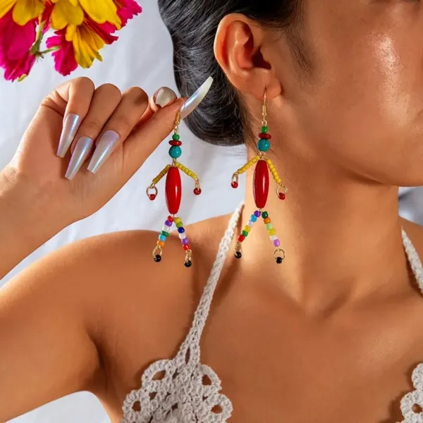Resin Beaded Dangle Earrings Ethnic Bohemian‎ Style Perfect for Parties & Casual - Image 9
