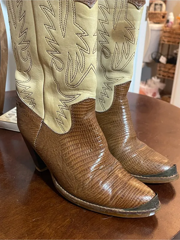 Vintage Zodiac Women’s Brown & Cream Western Cowboy Boots w/ Heel 👢🤠 - Image 8