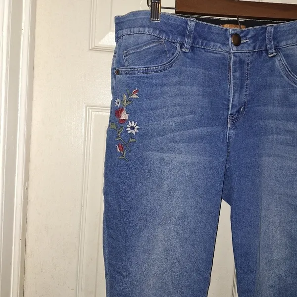 Denim Blue High Rise Embroidered Jeans - Image 2