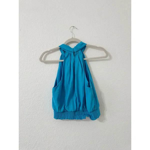 DO+BE Turquoise Halter Keyhole Blouson Top Smocked Hem Size Medium - Image 2