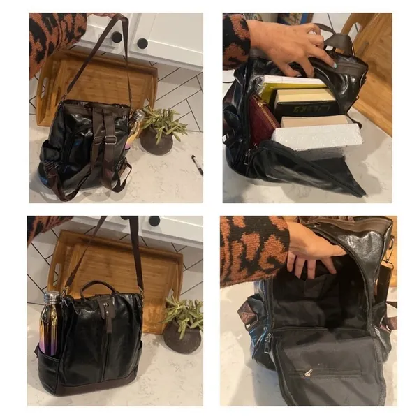 Vegan Leather Backpack One Shoulder Messenger Anti Theft Waterproof Travel - Image 9