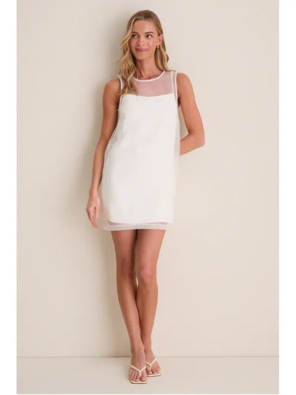 STAUD Brea Shift Mini Dress S Ivory Sheer Minimalist Clean Girl Business Casual - Image 4