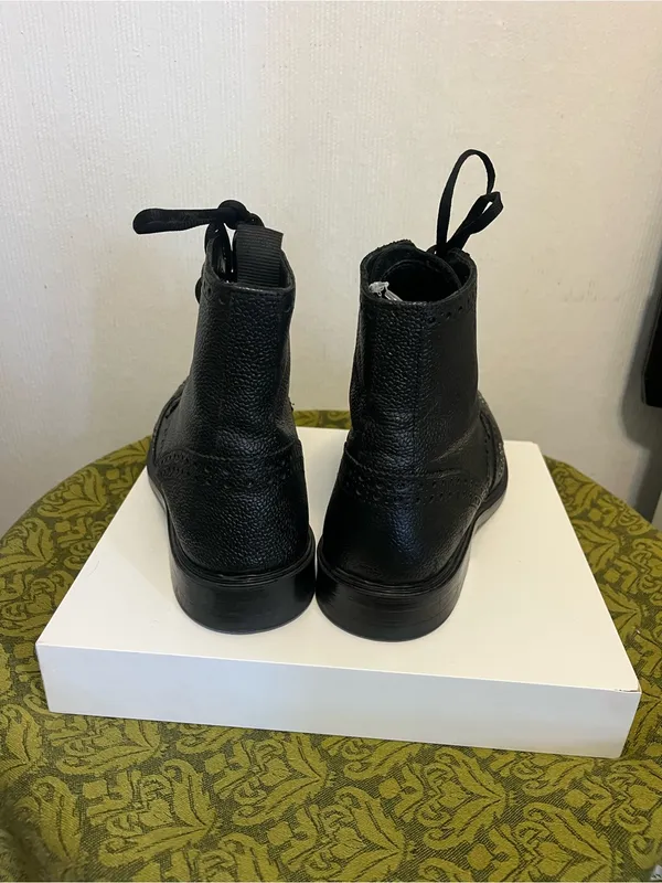 Zara Black Lace-Up Brogue Boots with Decorative Silver Buttons - Image 3