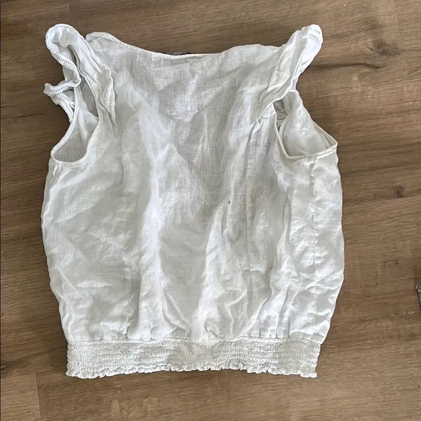 White Ruffled Women's Top Size L - Image 2