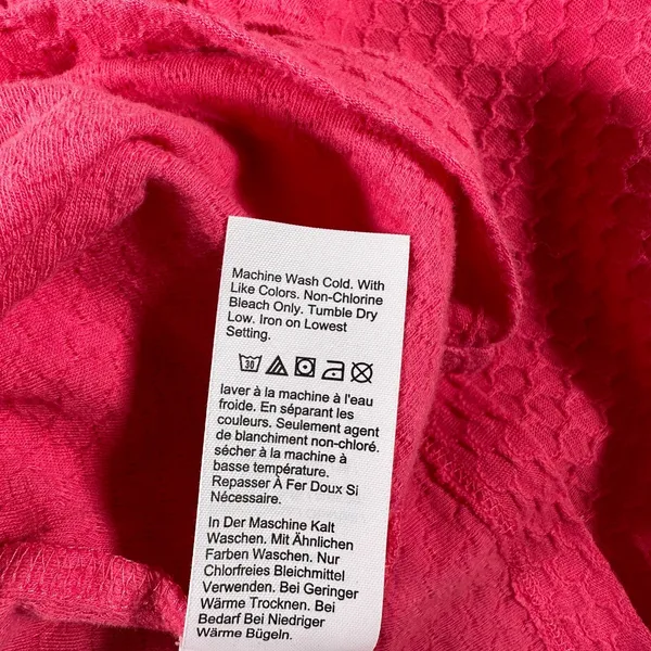 J. Crew Medium Womens Top Blouse Honeycomb Pattern Ruffle Neck Pink Puffy Sleeve - Image 7