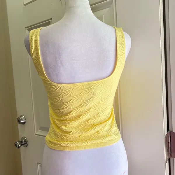 Anthropologie Yellow Textured Knit Tank Top Square Neck Sleeveless Pointelle - Image 3