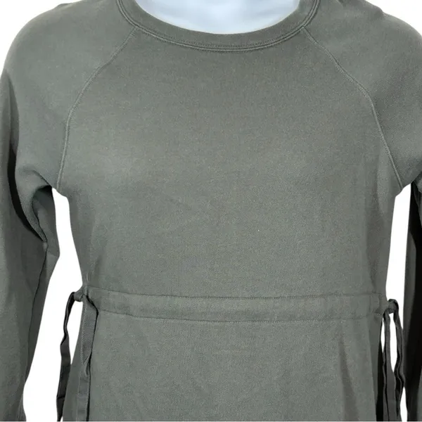 Athleta Studio Cinch Green Sweatshirt Dress Small Tie Waist Athleisure - Image 4
