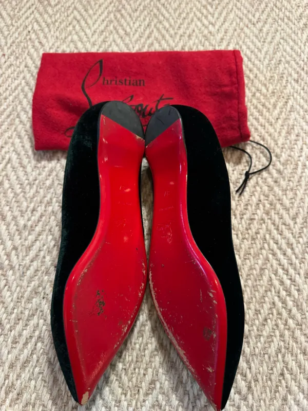 Christian Louboutin Green Velvet Pointed Toe Flats | Size 37 - Image 2